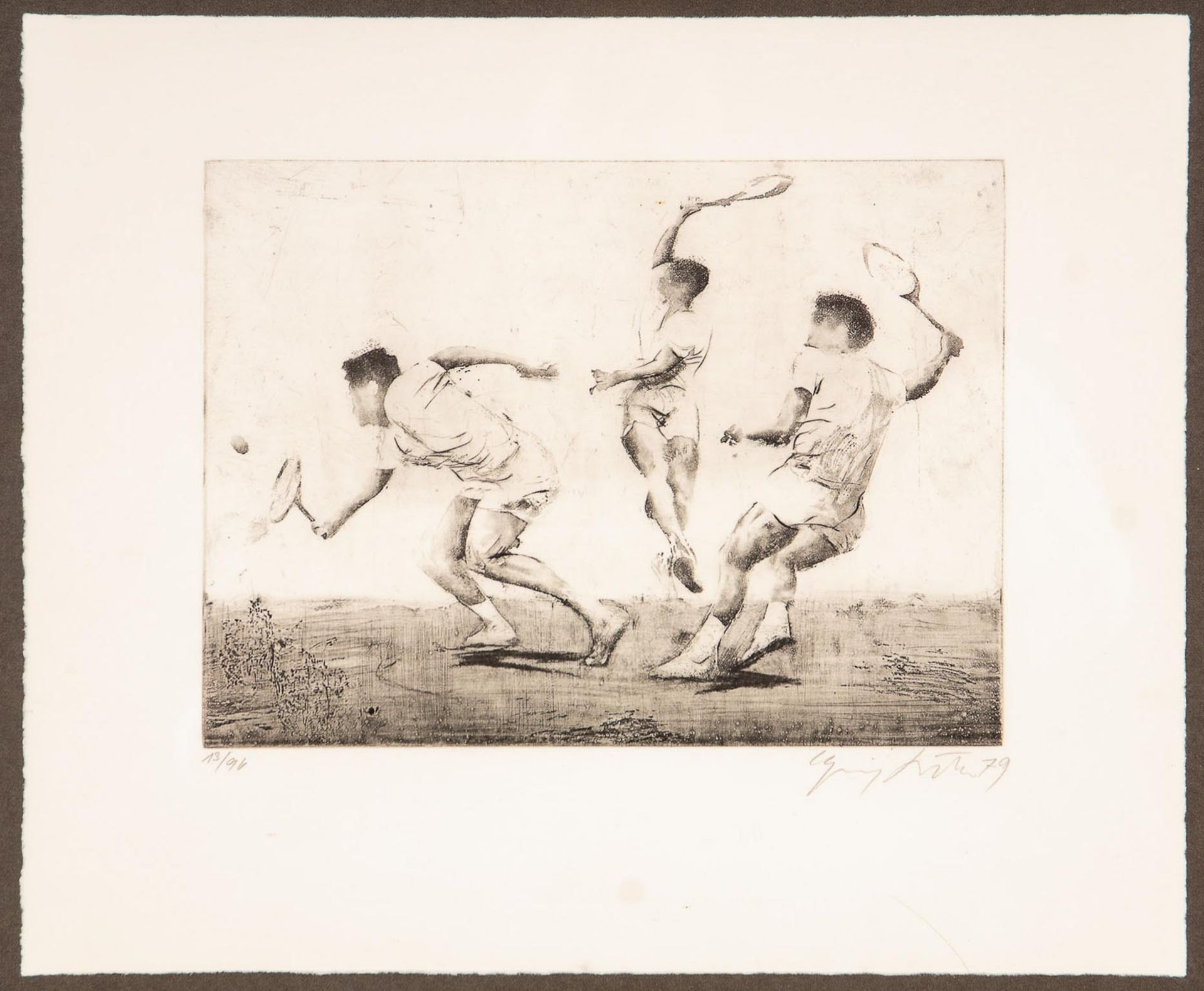 "Tennisspieler" - hinter Glas gerahmte Lithographie des hannoverschen Künstlers Heinz Knoke (1922 H - Image 2 of 11