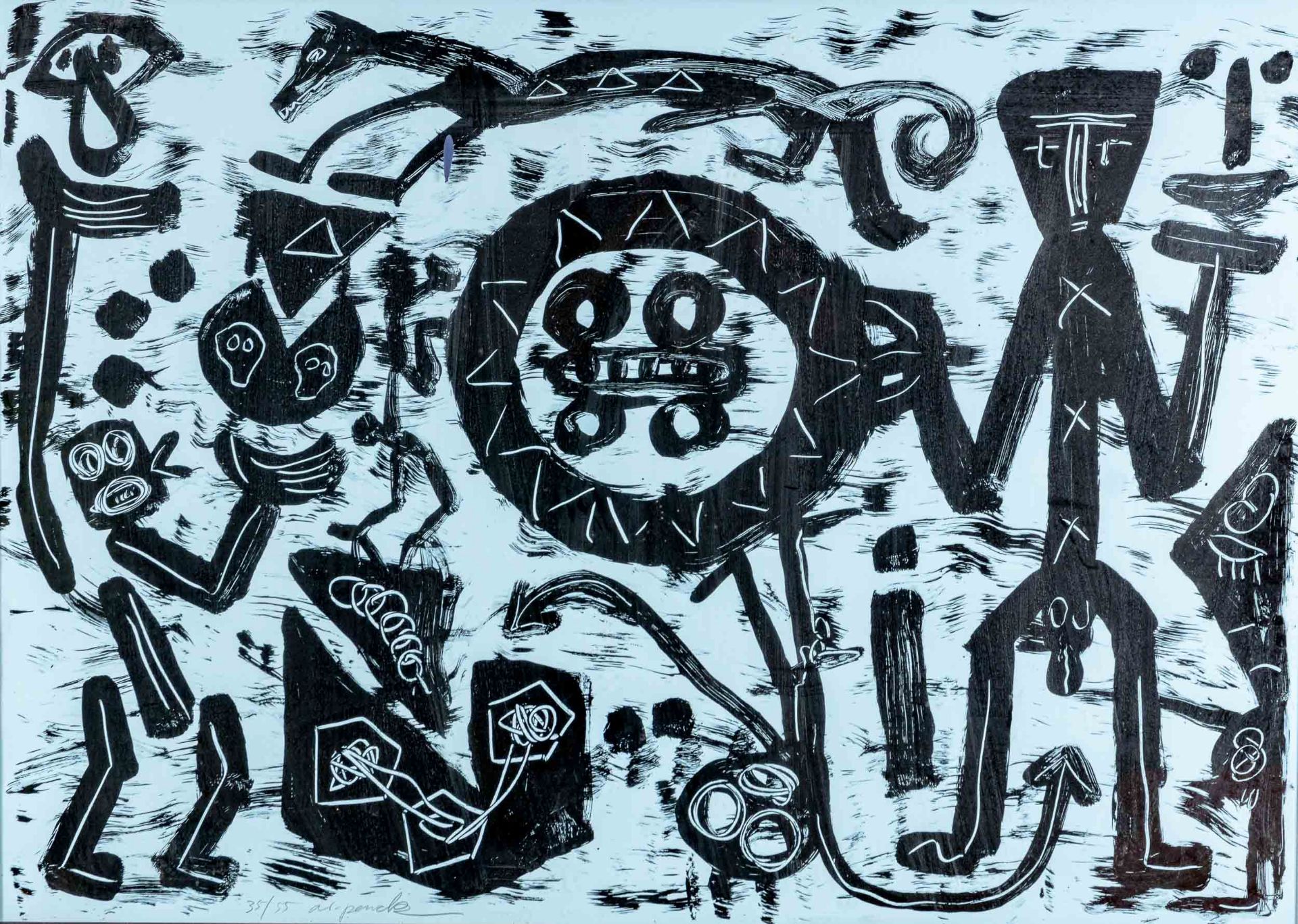 "Ohne Titel" - Hinter Glas gerahmte, multiple Siebdruckgraphik des A. R. Penck von 1988, Nr. 35 aus - Image 2 of 9