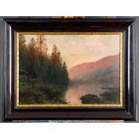 "Waldsee im Abendrot" - Stimmungsvolles Gemälde, Öl auf Leinwand, ca. 47 x 68 cm, signiert unten li