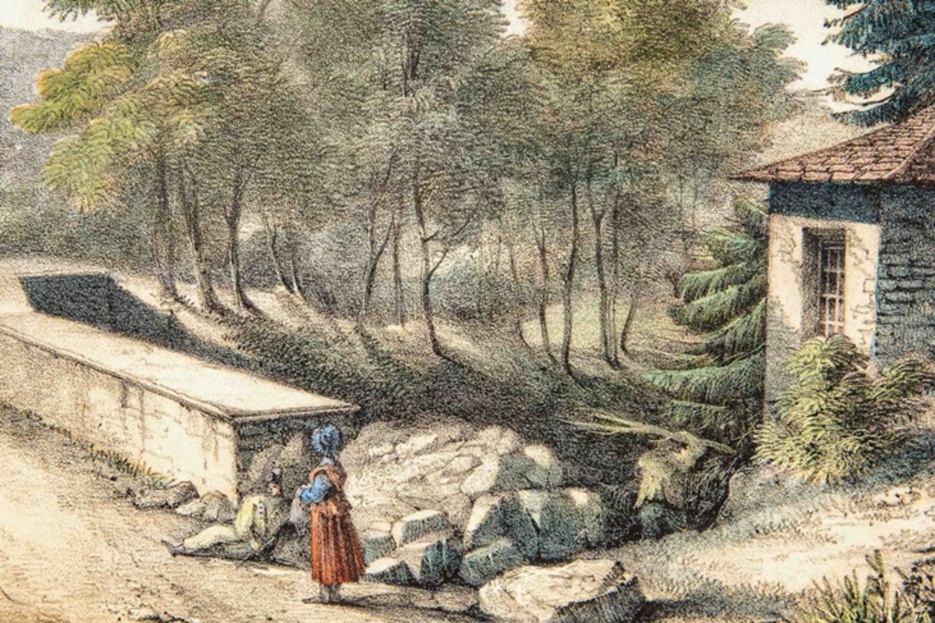 From the summit of Minden Hill", hinter Glas gerahmter kolorierter Stahlstich des 19. Jhdts.; Platt - Image 4 of 10