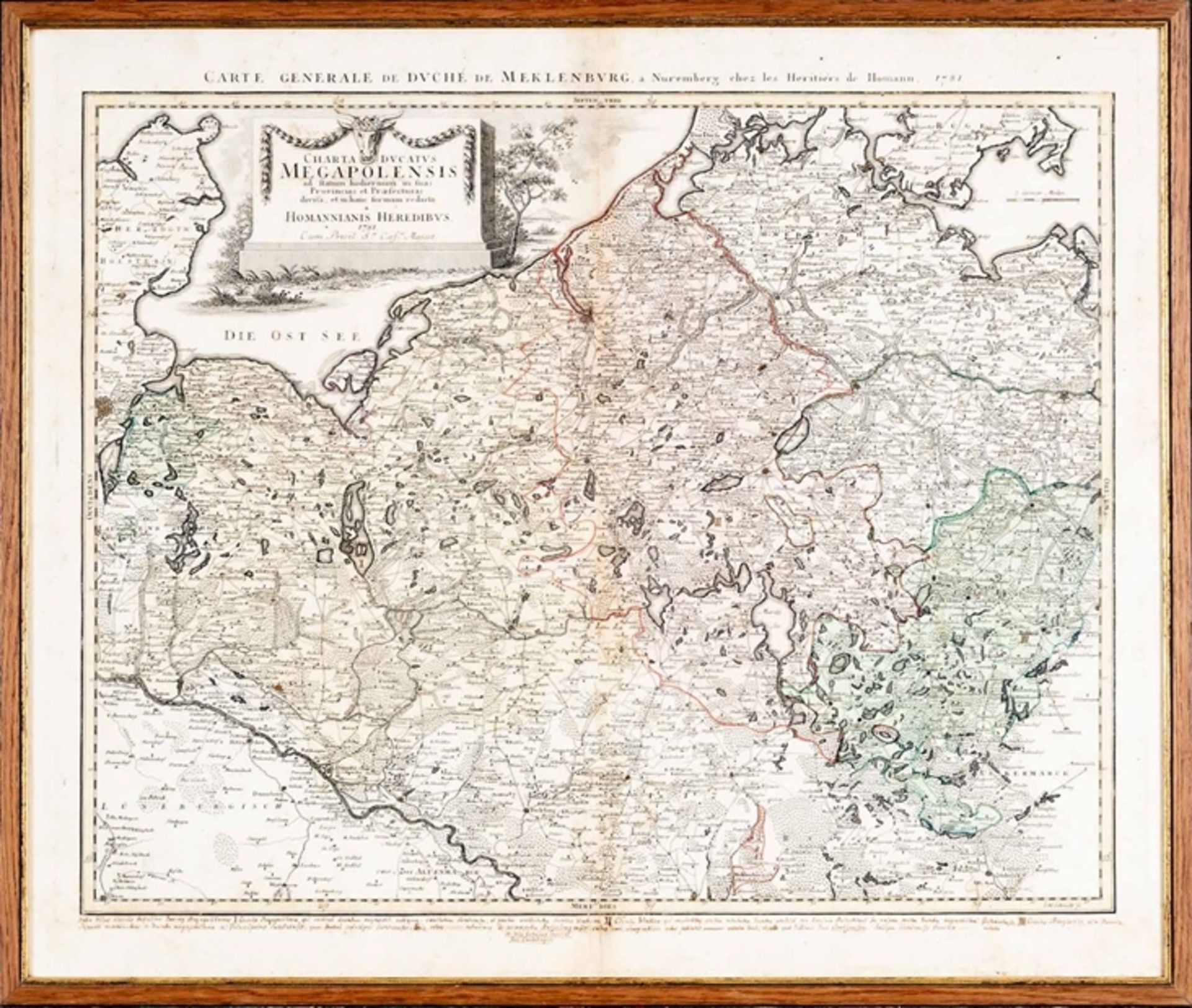 "Carte Generale de Duche de Meklenburg", handkolorierte Kupferstichkarte aus einem Atlas; sichtbare