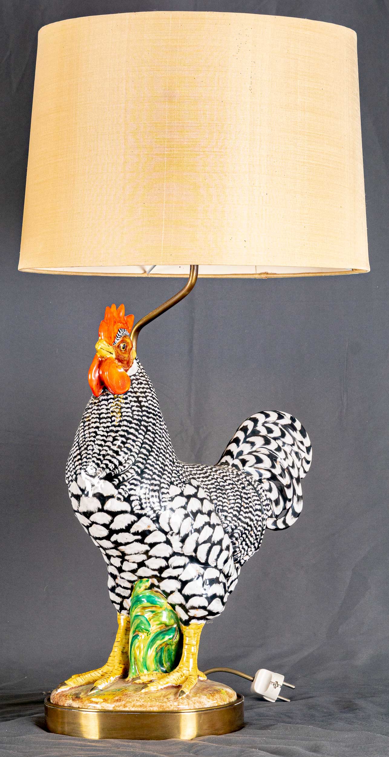 Paar hochdekorativer Tischlampen mit "Hühnervögel"-Figuren, Italien, Mitte 20. Jhdt., schlichte Mes - Image 4 of 13