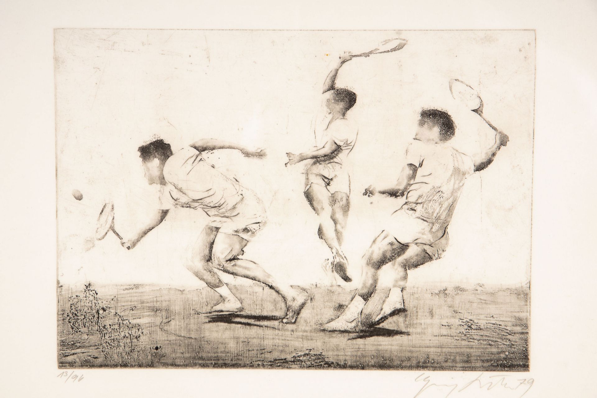 "Tennisspieler" - hinter Glas gerahmte Lithographie des hannoverschen Künstlers Heinz Knoke (1922 H - Image 3 of 11