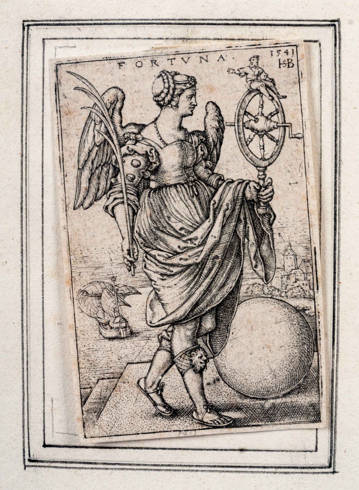 "Fortuna", kleinformatiger Druck des Hans Sebald-Beham; in der Platte 1541 datiert; hinter Glas in - Image 2 of 7