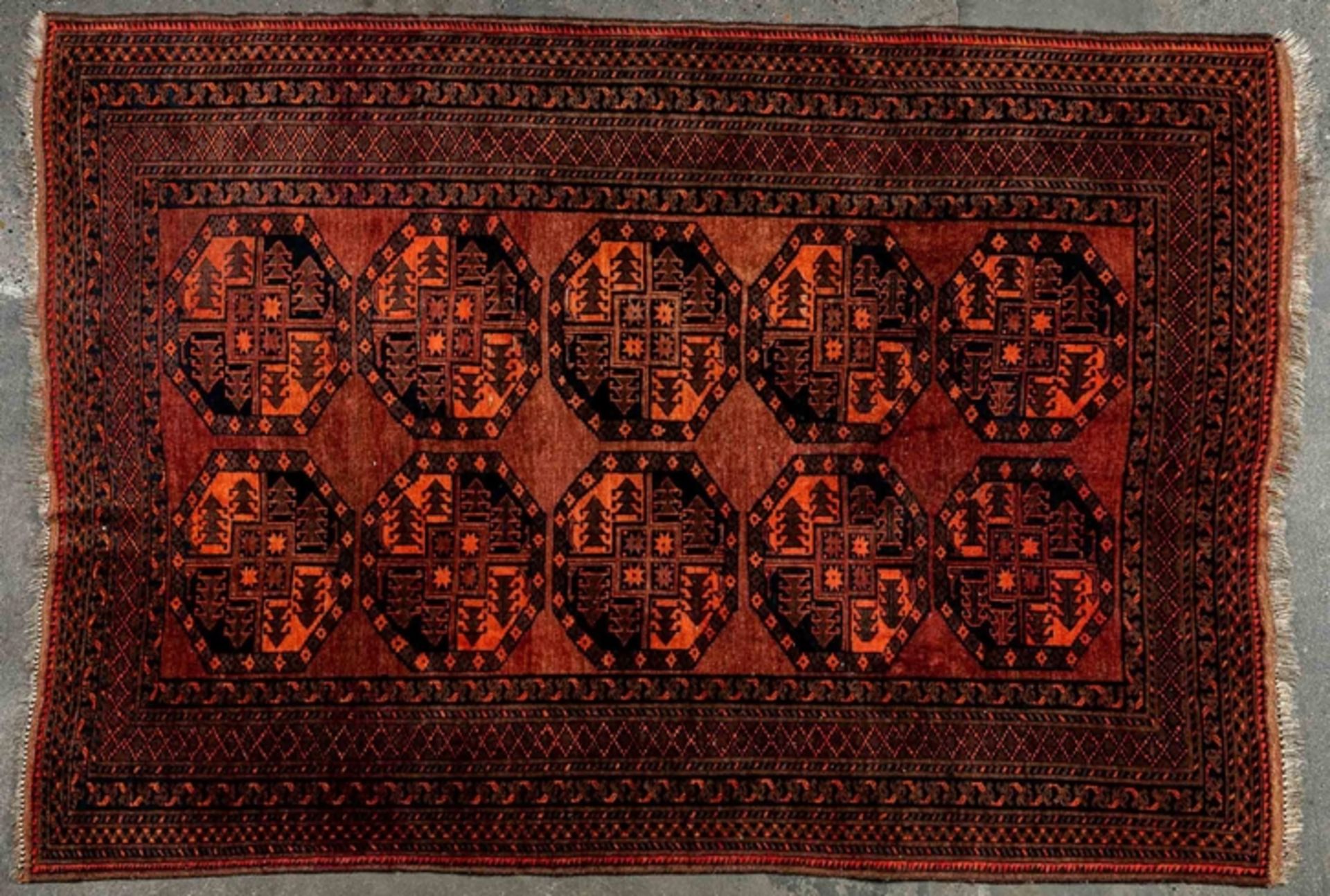 Größere Afghan - Teppichbrücke der 1960er/70er Jahre, ca. 236 x 159 cm, Wolle auf Wolle, von mehrer