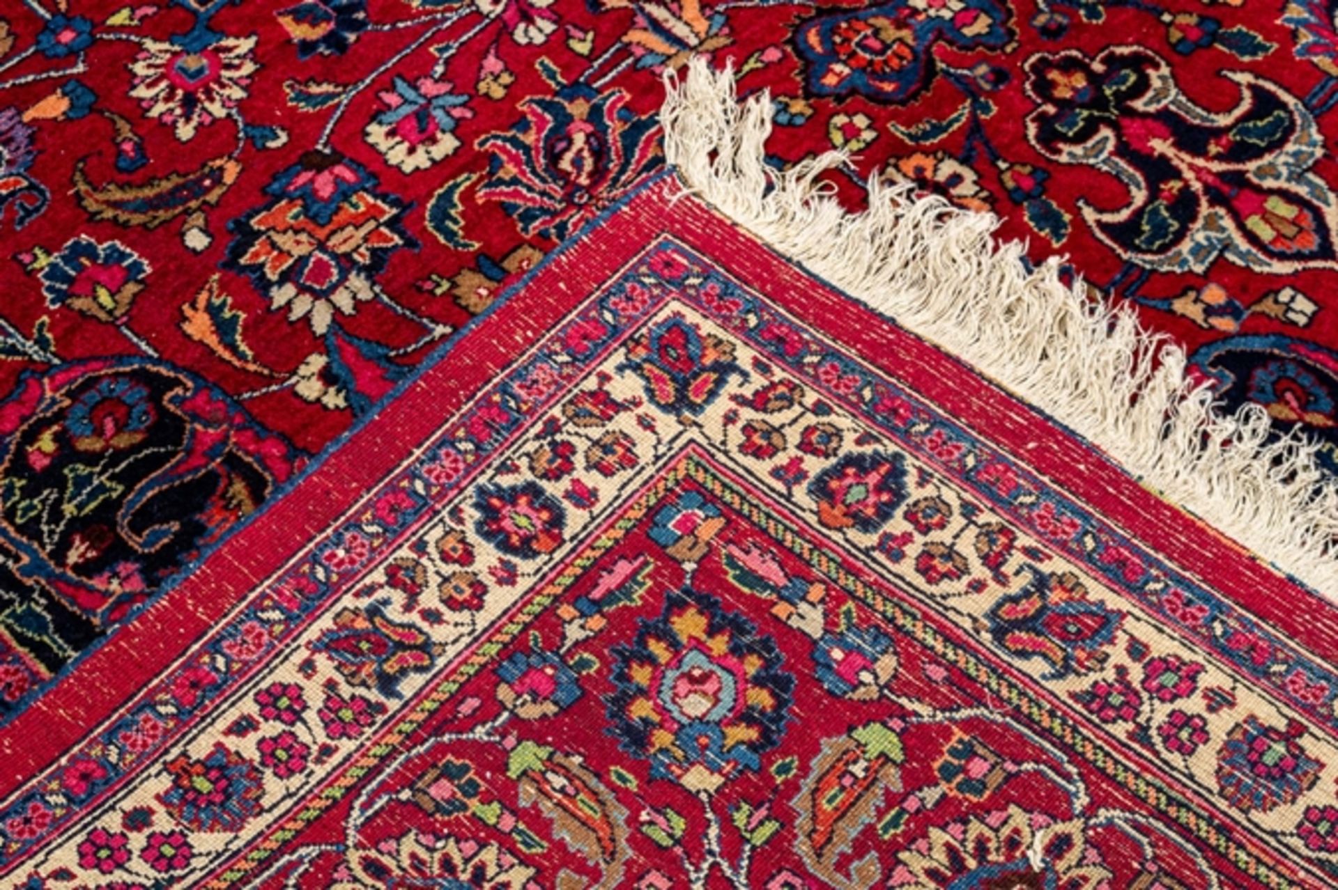 Mesched, iranischer Orientteppich, ca. 266 x 385 cm, guter, unperfekter Erhalt. In der Bordüre sign - Image 5 of 11