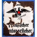 "Preußischer Amtsvorsteher" - gewölbtes Emailleschild aus der Zeit 1933 - 45, ca. 40 x 35,5 cm, deu