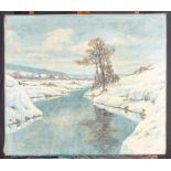 "Winterlich verschneite Flusslandschaft" - Gemälde, Öl auf Leinwand, ca. 70 x 80 cm, unten links si