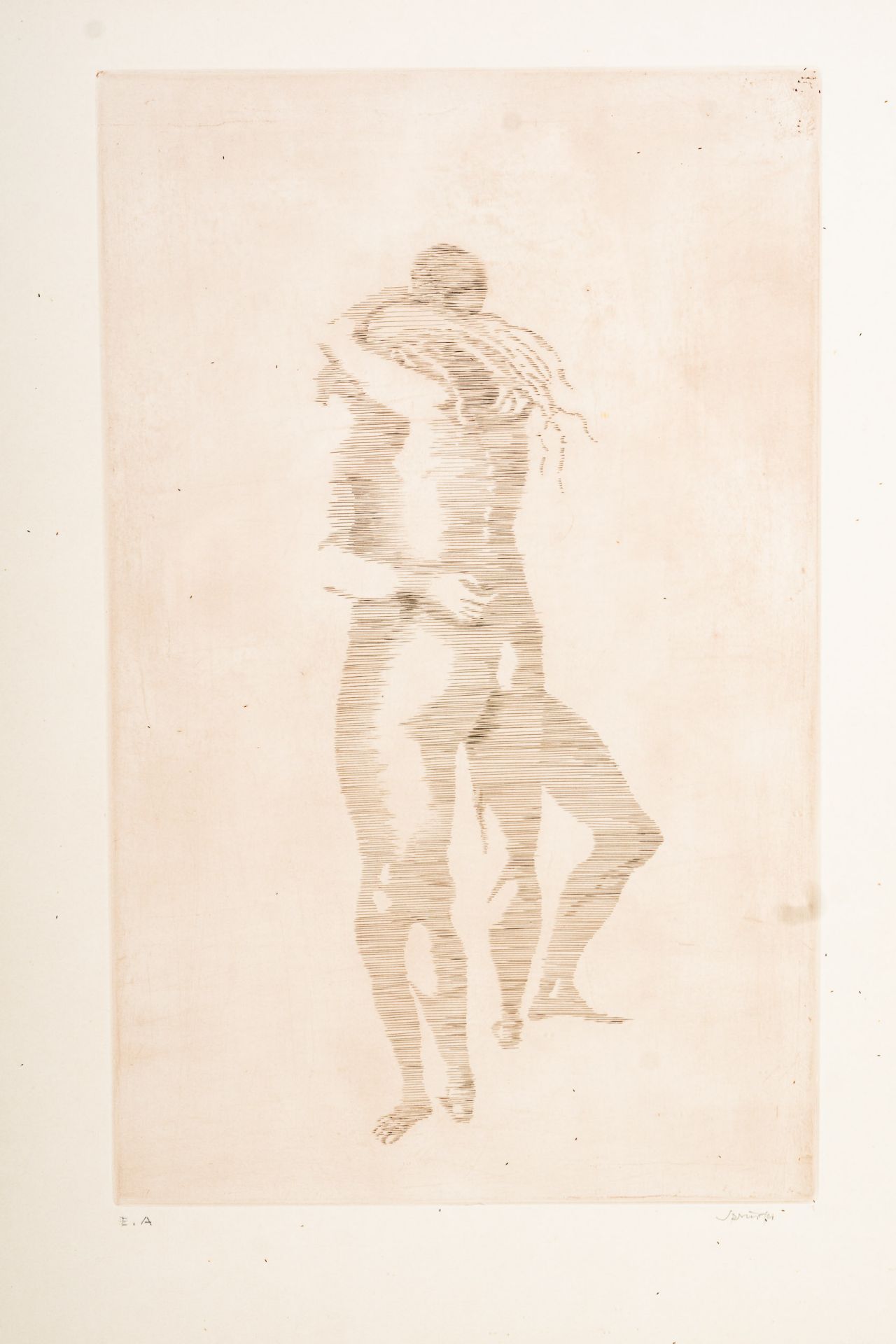 "Innige Umarmung", schemenhafte Darstellung zweier schraffierter nackter menschlicher Körper in inn - Image 2 of 8