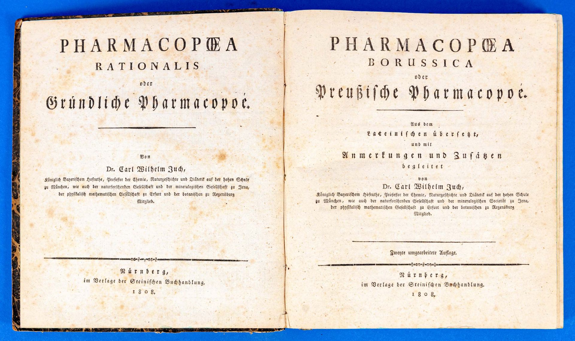 "PHARMACOPOEA BORUSSICA oder Preußische Pharmacopoe... von Dr. Carl Wilhelm Juch, Nürnberg 1808. Ma