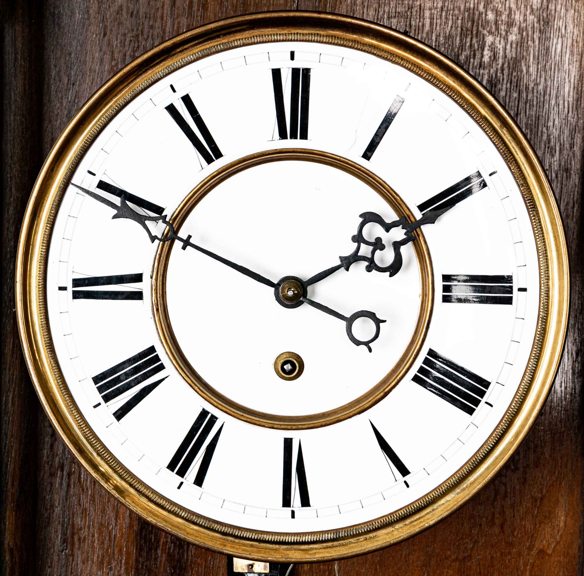 Antike eingewichtige Wanduhr, sogenannter Regulator, ungeprüftes Uhrwerk, Nussbaumgehäuse, um 1900/ - Image 5 of 7