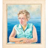Damenportrait, Portrait einer jungen blonden Frau vor dem Steinhuder Meer, Öl auf Leinwand, ca. 70