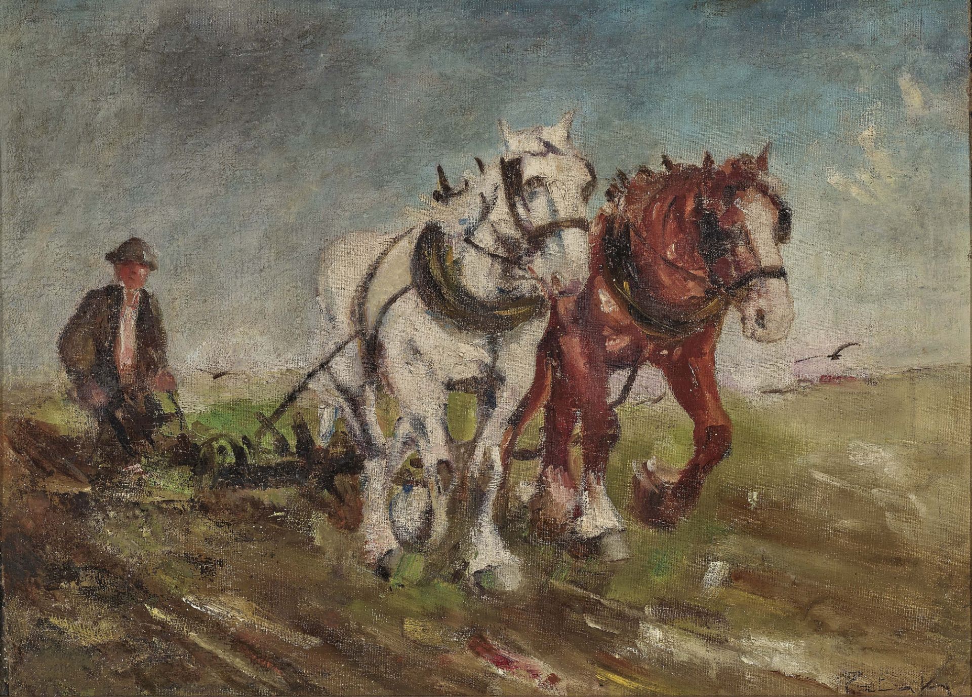 Bauer mit Pferdefuhrwerk