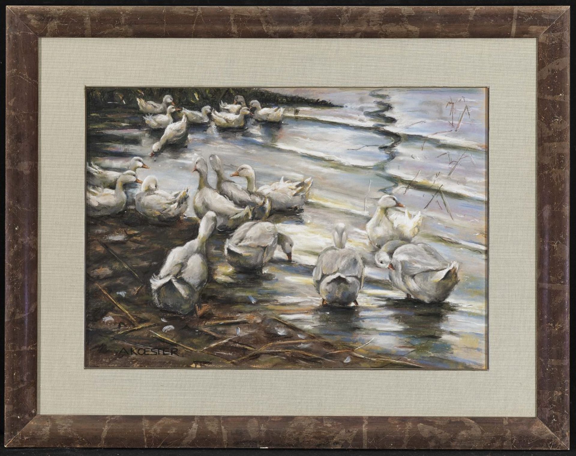 Achtzehn weiße Enten am Ufer - Image 2 of 2