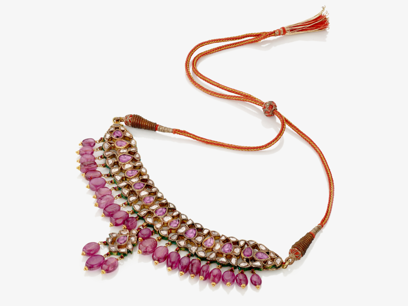 Indisches Mogul Collier verziert mit rosa Turmalinen und Diamanten