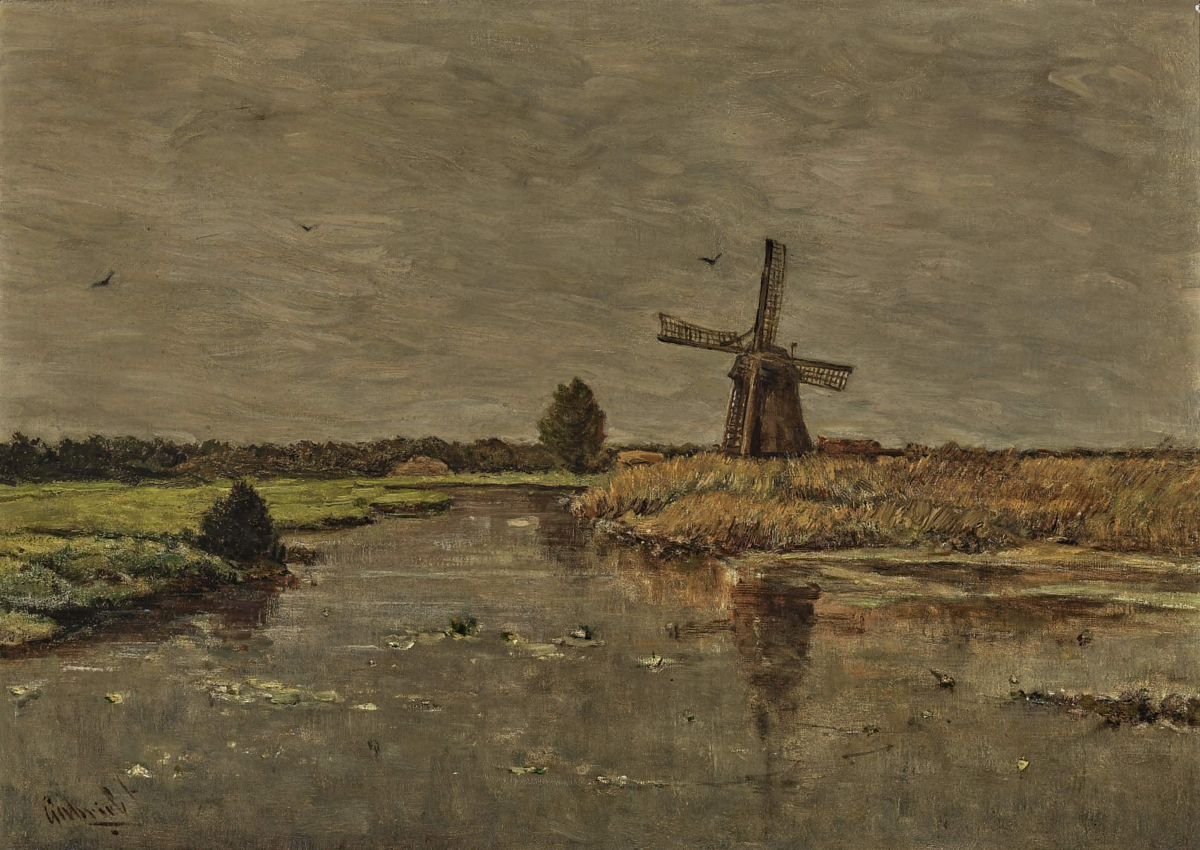 Holländische Landschaft mit Windmühle