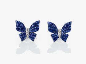 Ohrstecker "Schmetterling" verziert mit Saphiren und Brillanten