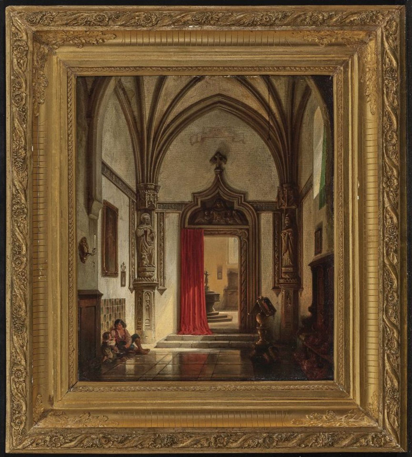 Gotischer Kircheninnenraum mit Figurenstaffage - Bild 2 aus 2