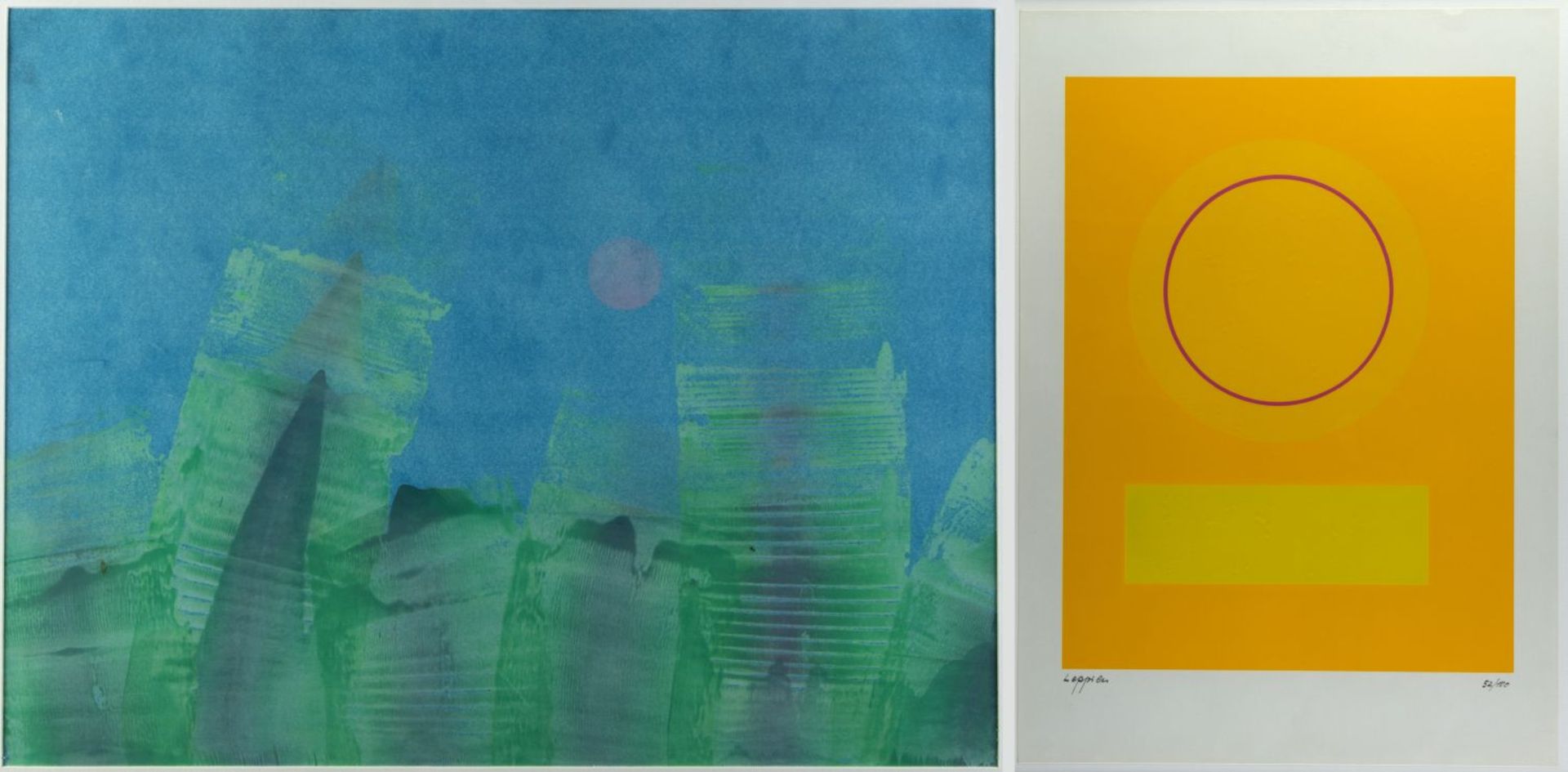 Leppien, Jean u.a. Komposition mit einem Kreis. Variation blau/grün rote Sonne u.a. 2 Farbse - Bild 2 aus 7