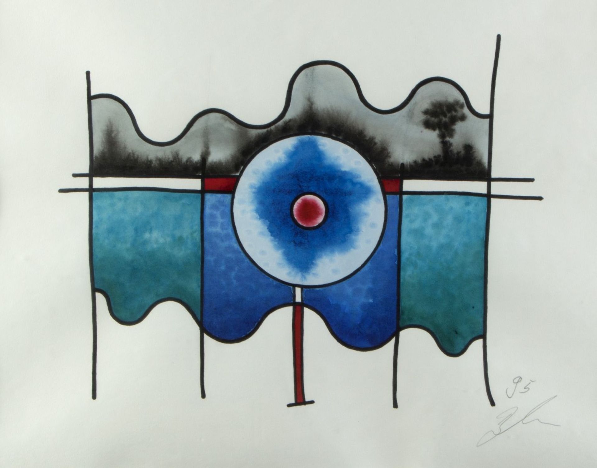 Leppien, Jean u.a. Komposition mit einem Kreis. Variation blau/grün rote Sonne u.a. 2 Farbse - Bild 7 aus 7