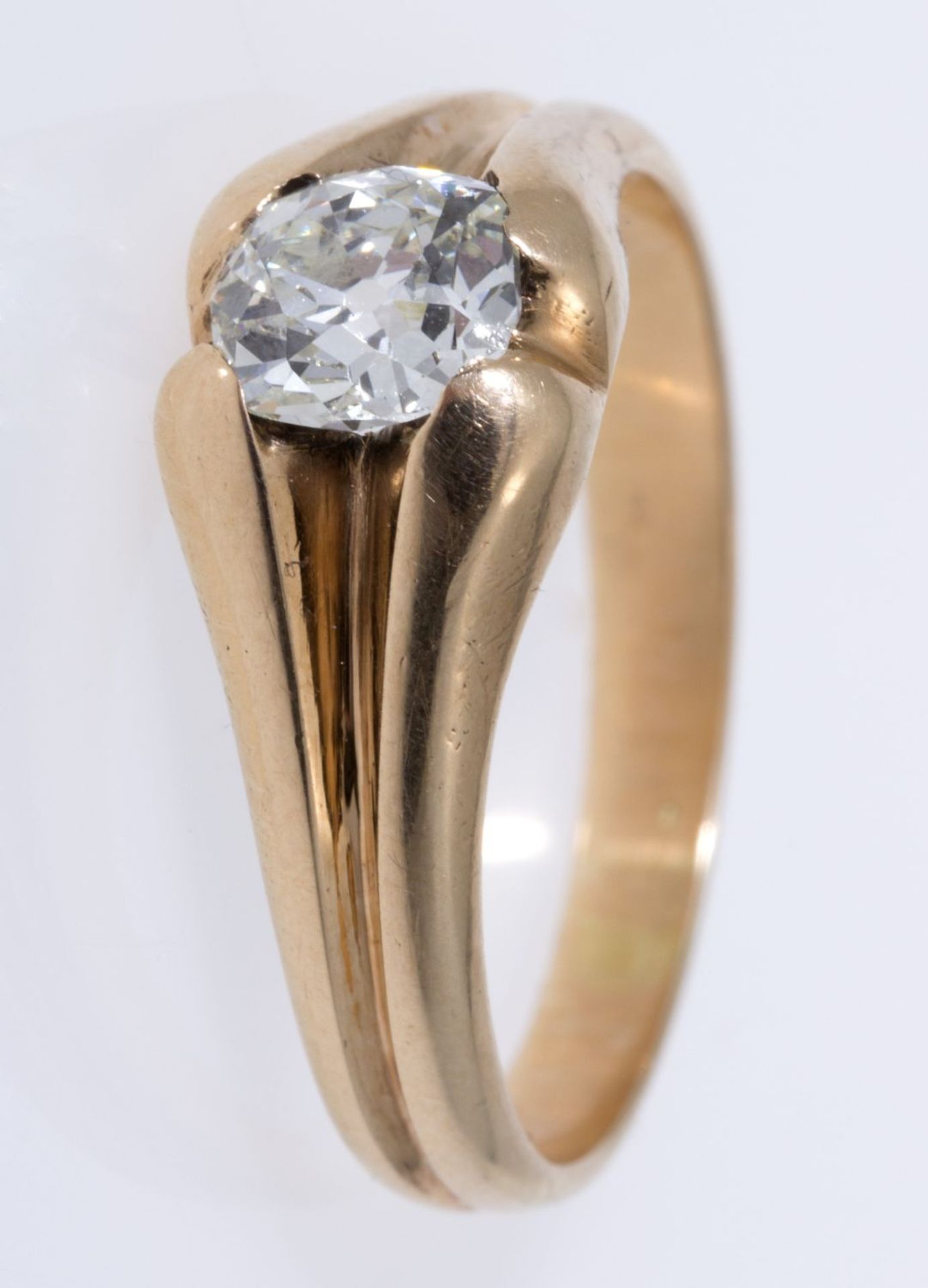 Solitär-Diamant-Ring Gelbgold 585 (geprüft). Ausgefasst mit Altschliff-Dia. ca. 0,60-0,70 c - Bild 3 aus 3