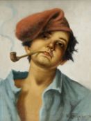Frigerio, Raffaele. 1875 - 1948 Neapolitanischer Pfeife rauchender Junge. Öl/Malkarto
