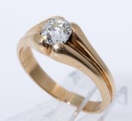 Solitär-Diamant-Ring Gelbgold 585 (geprüft). Ausgefasst mit Altschliff-Dia. ca. 0,60-0,70 c