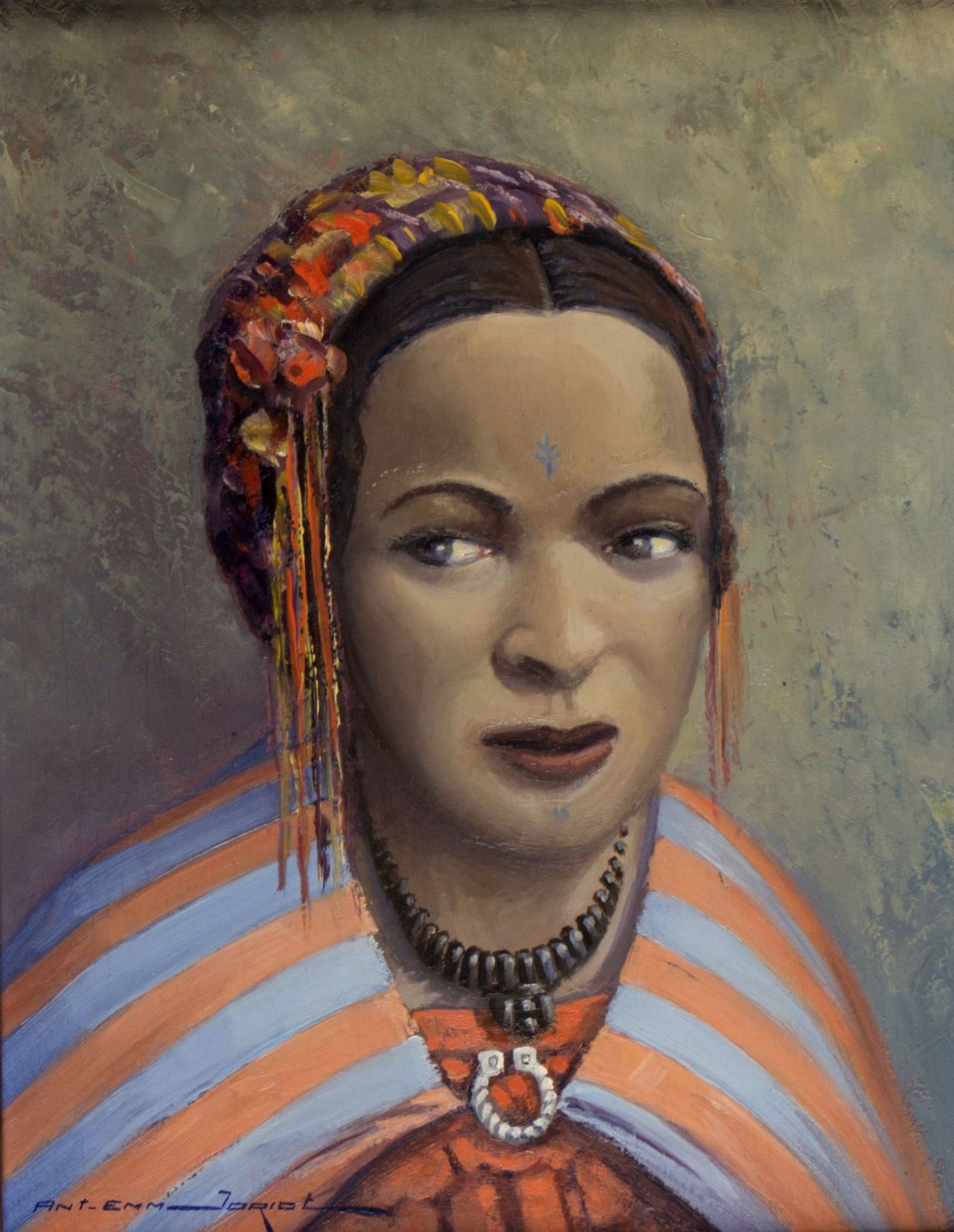 Joriot, Antoine Emmanuel Portrait einer Afrikanerin. Öl/Holz. Sign. 35 x 29 cm. Gerahmt. Ver