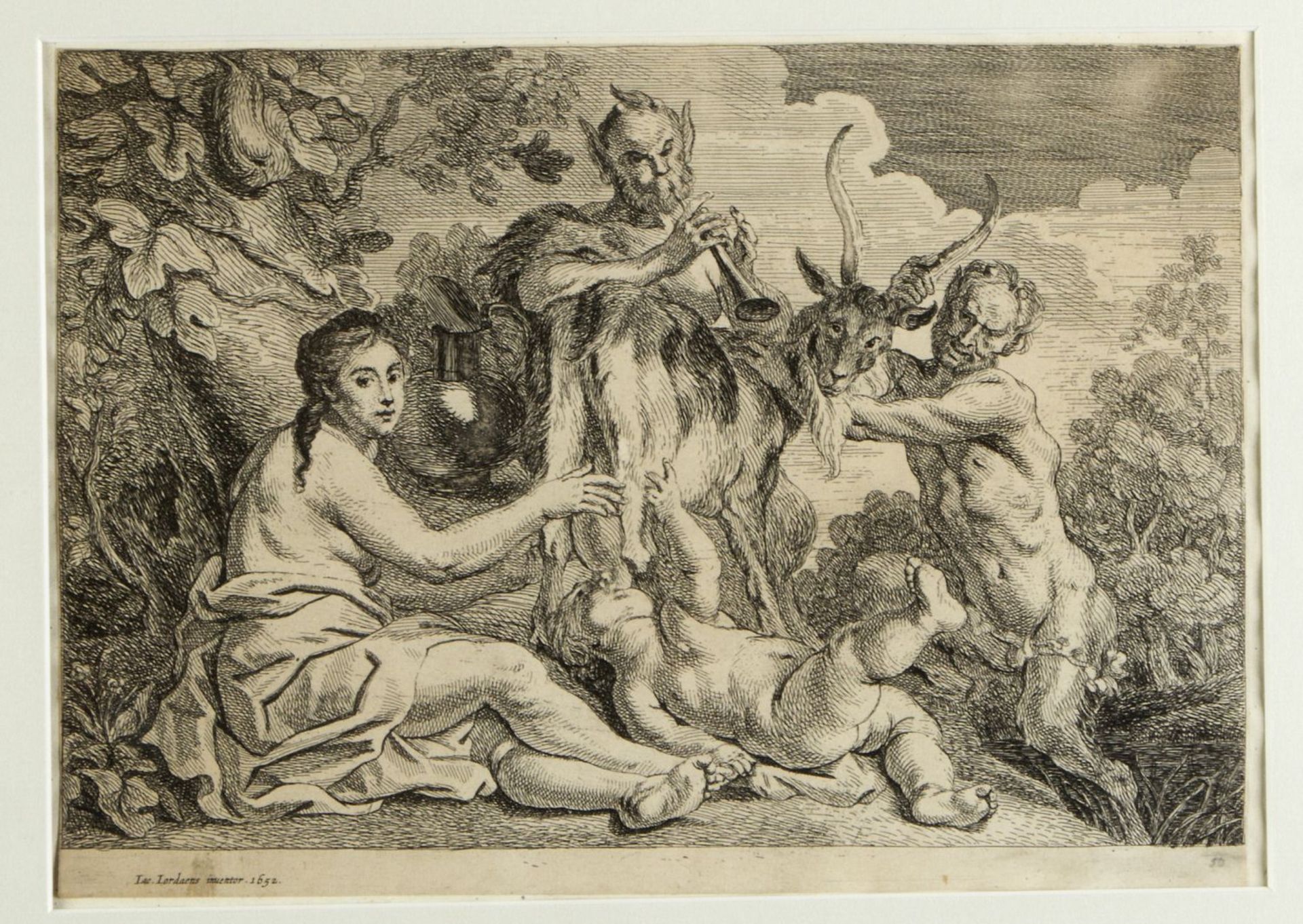 Jordaens, Jacob Jupiter wird von der Ziege Amalthea gesäugt. Radierung. 19,5 x 28,5 cm. Um d