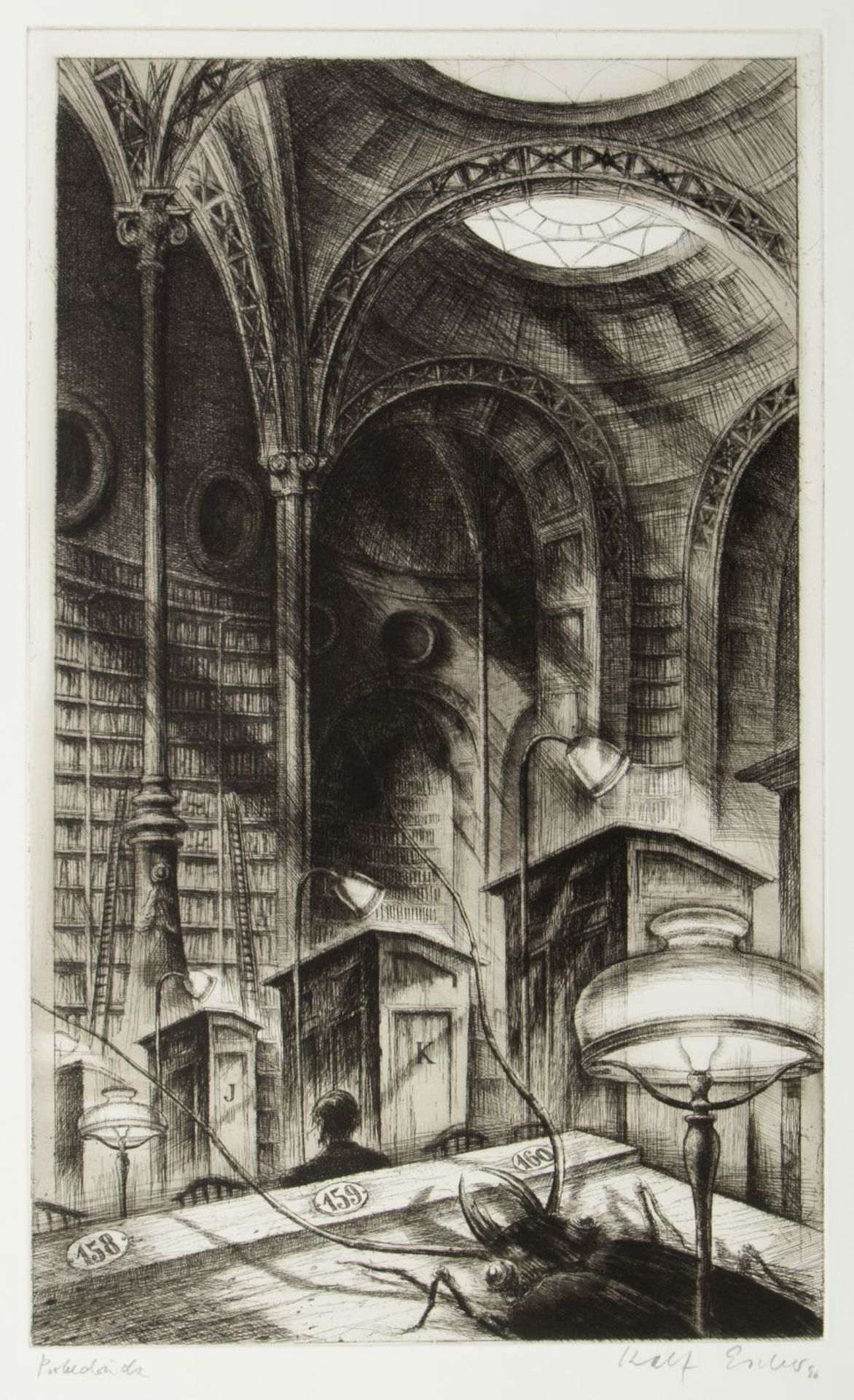 Escher, Rolf. 1936 Hagen Fassade. Bibliothek. Schrank u.a. 4 Radierungen. 1 Lithograph - Bild 5 aus 6