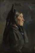 Greenbaum, Joseph. 1864 - 1940 Frau in schwarzer Tracht. Öl/Malkarton. Sign. und dat