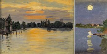 Strechine, Stephanie von. 1858 Odessa - München 1940 Abendrot über einem See. Mondsc