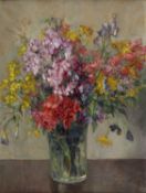 Stall, Margarete. 1871 Wien - ? Sommerblumen in der Vase. Öl/Malkarton. Sign. 61 x 4