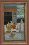 Indien, 19. Jh. Frauen auf einer Terrasse eines Palastes. Miniaturmalerei. 17,5 x 10 cm. Gera