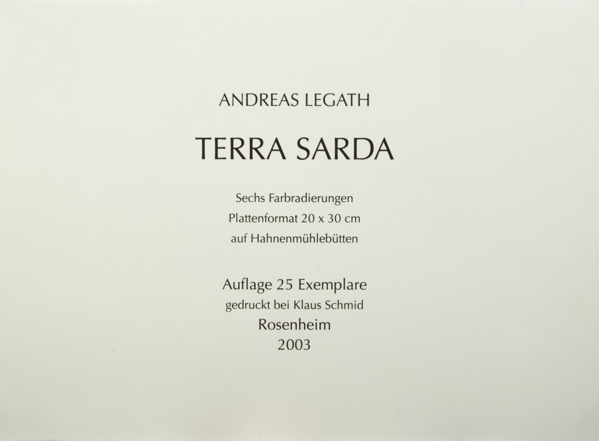 Legath, Andreas. 1961 Kolbermoor Terra Sarda. 6 Radierungen. Sign. 42 x 55 cm. In Orig.-Mappe - Bild 2 aus 4