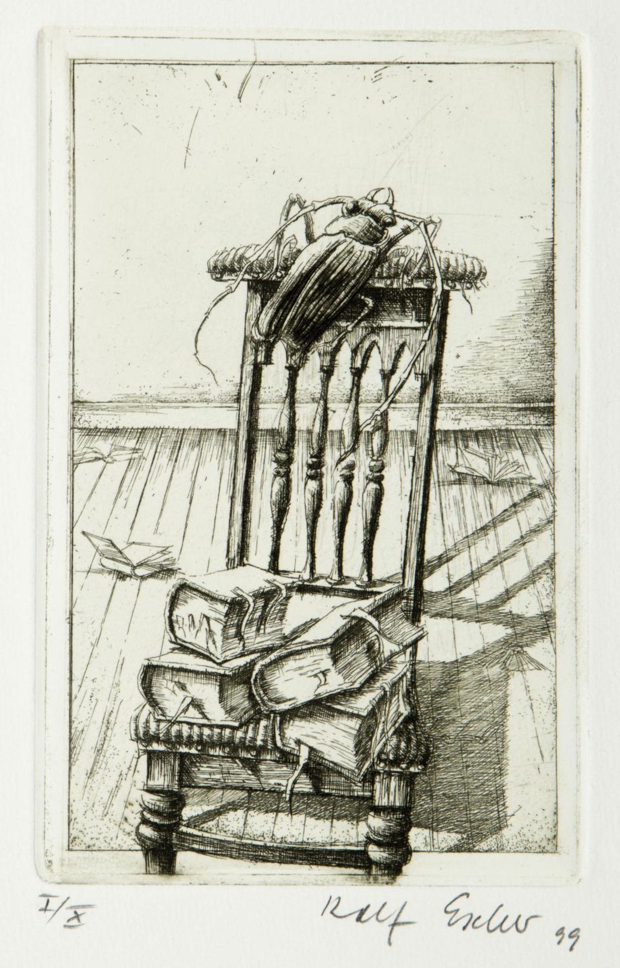 Escher, Rolf. 1936 Hagen Fassade. Bibliothek. Schrank u.a. 4 Radierungen. 1 Lithograph - Bild 4 aus 6