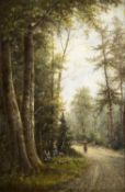 Wohl Dalmont, H. Rast im Wald am Wegesrand. Öl/Holz. 39,5 x 26 cm. Gerahmt. Auf dem Rahmen t
