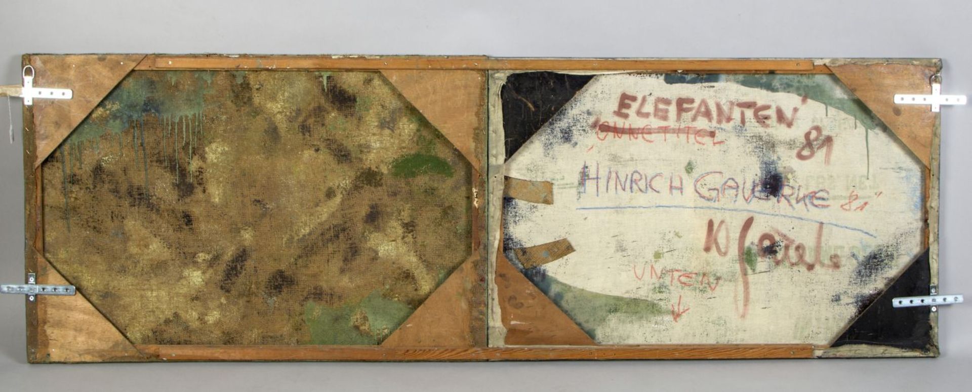 Gauerke, Hinrich. 1950 Hamburg Elefanten. Diptychon Wachs und Öl/Jute. 67 x 200,5 cm. - Bild 2 aus 2