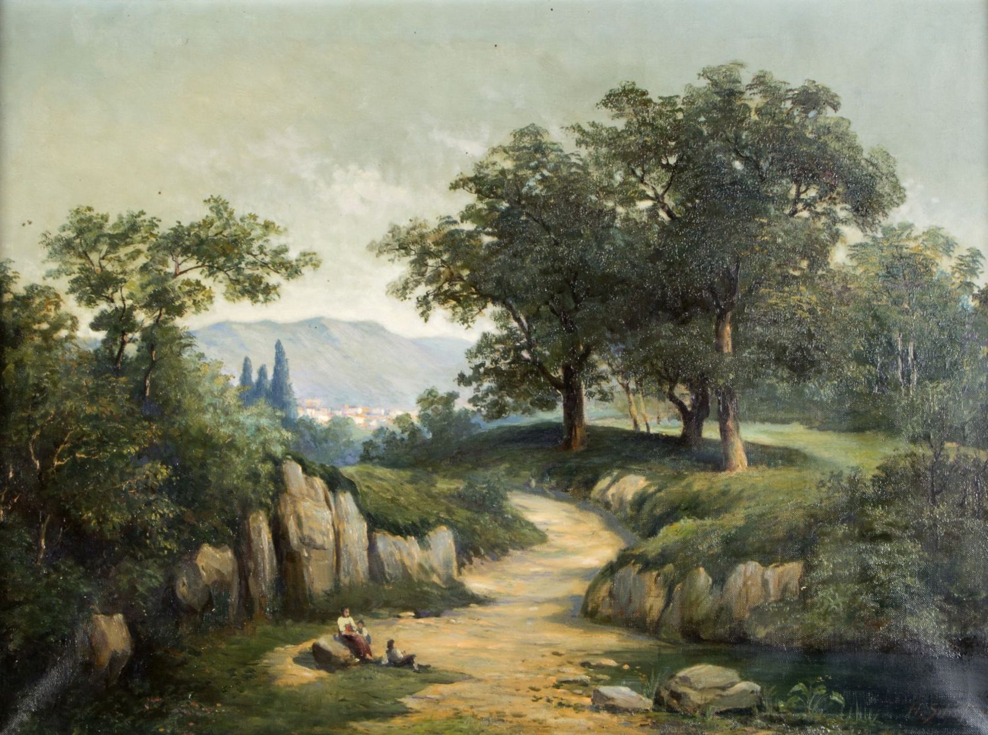 Schäfer, H. Landstraße im Tessin. Öl/Lwd. Sign. 60 x 80,5 cm. Gerahmt.