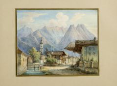 Durand, G. Garmisch mit dem Wettersteinmassiv. Aquarell. Sign. und dat. 1850. 16 x 20,5 cm. A