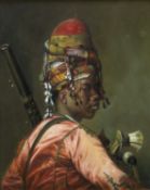 Mucke, L Seitliches Portrait eines orientalischen Soldaten. Öl/Holz. Sign. 25,5 x 20 cm. Ger