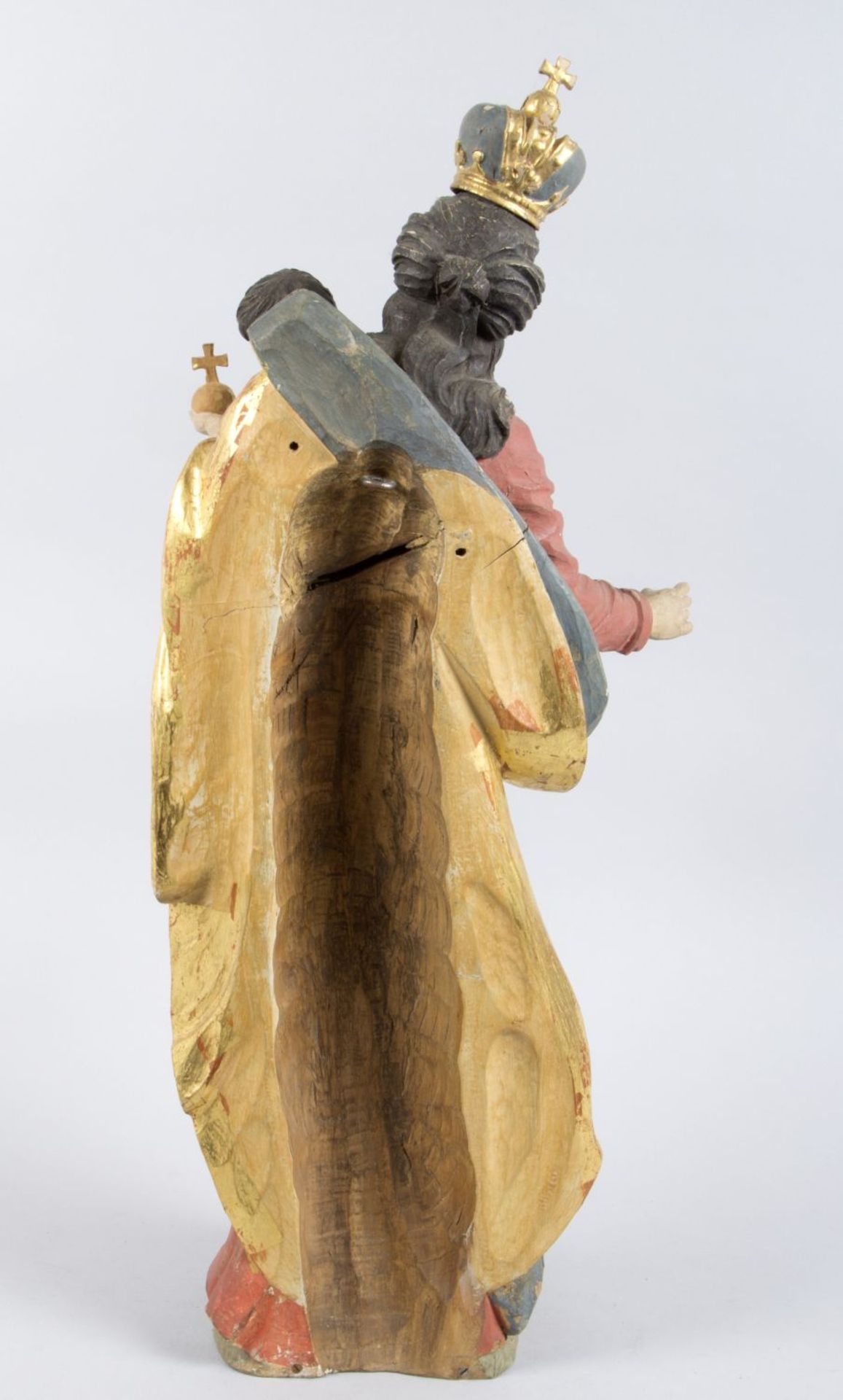 Madonna auf der Mondsichel Holz, geschnitzt. Rückseitig gehöhlt. Farb- und Goldfassung. Ari - Bild 5 aus 6