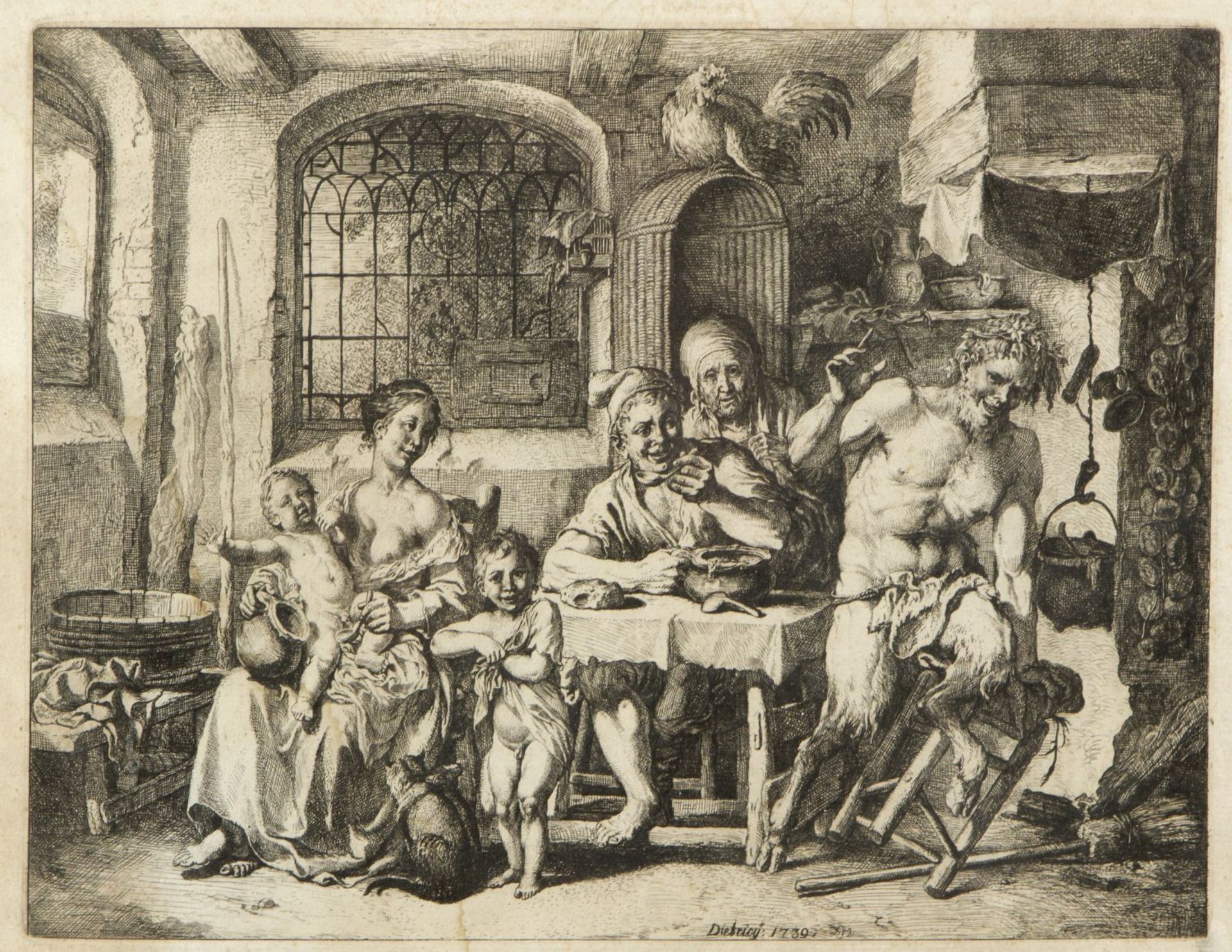 Dietrich, Christian Wilhelm Ernst. 1712 Weimar - Dresden 1774 Der Satyr beim Bauern. Radierung. In d