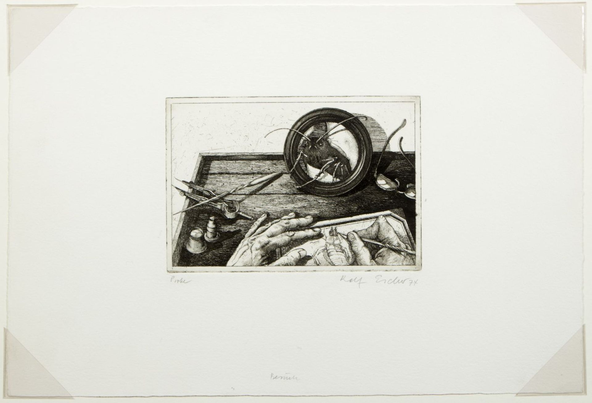 Escher, Rolf. 1936 Hagen Krebs. Fenchel. Verwandlung. Krebse mit zugebundenen Scheren. Besuch u.a. 1 - Bild 6 aus 6