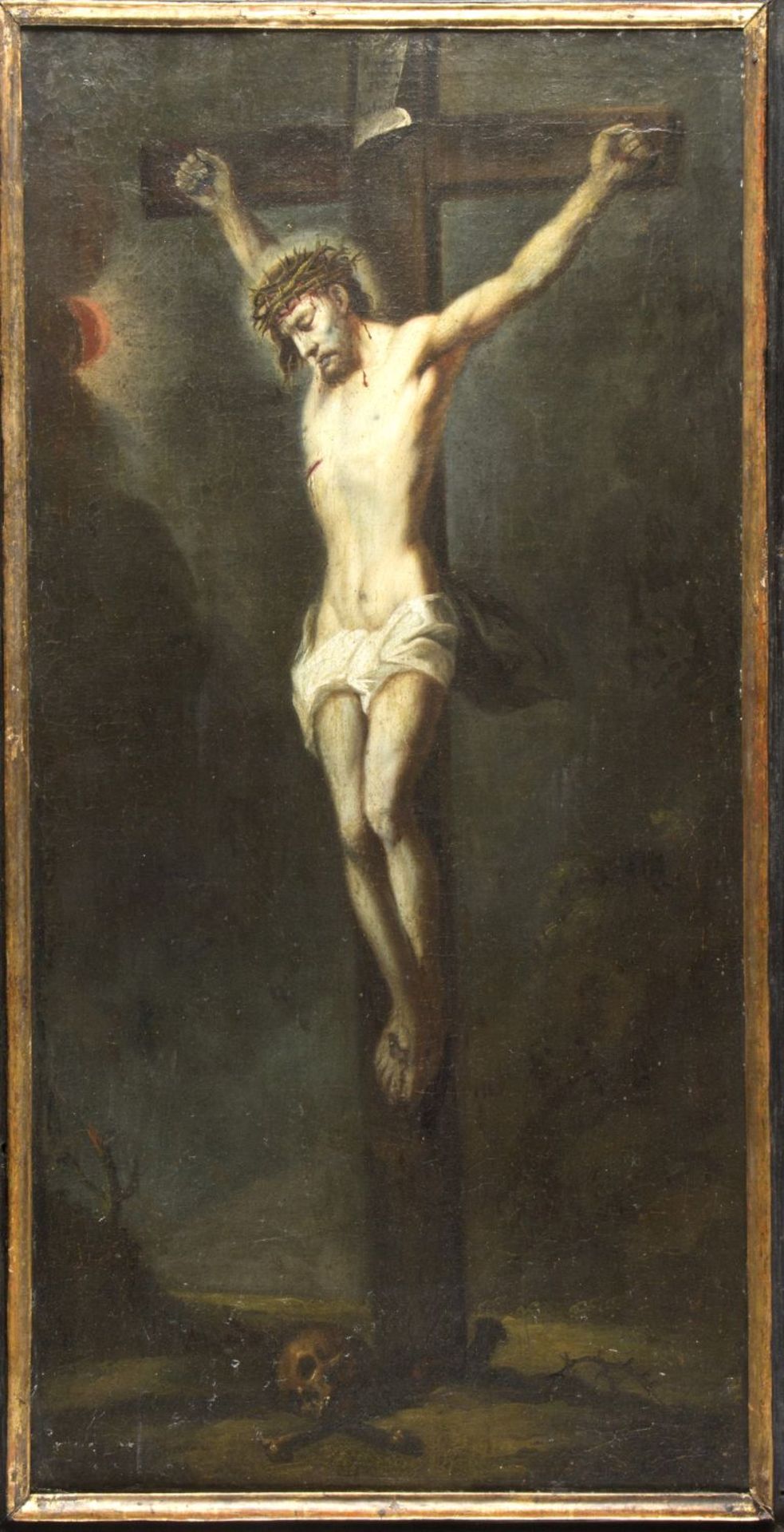 Deutsch, 18. Jh. Christus am Kreuz. Öl/Lwd., doubliert. 92,5 x 46 cm. Gerahmt.
