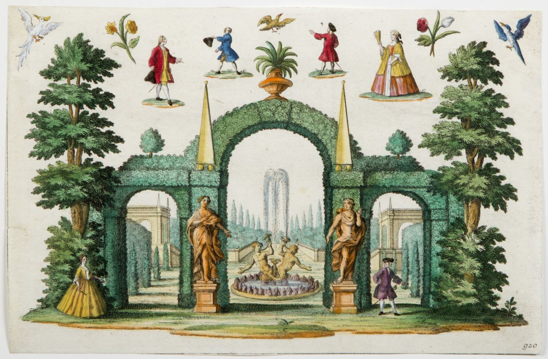 Engelbrecht, Martin. 1684 - 1756 Landschaften, Gärten und Kostüme. 17 kol. Radierungen. Bis 15 x 23 - Bild 9 aus 9