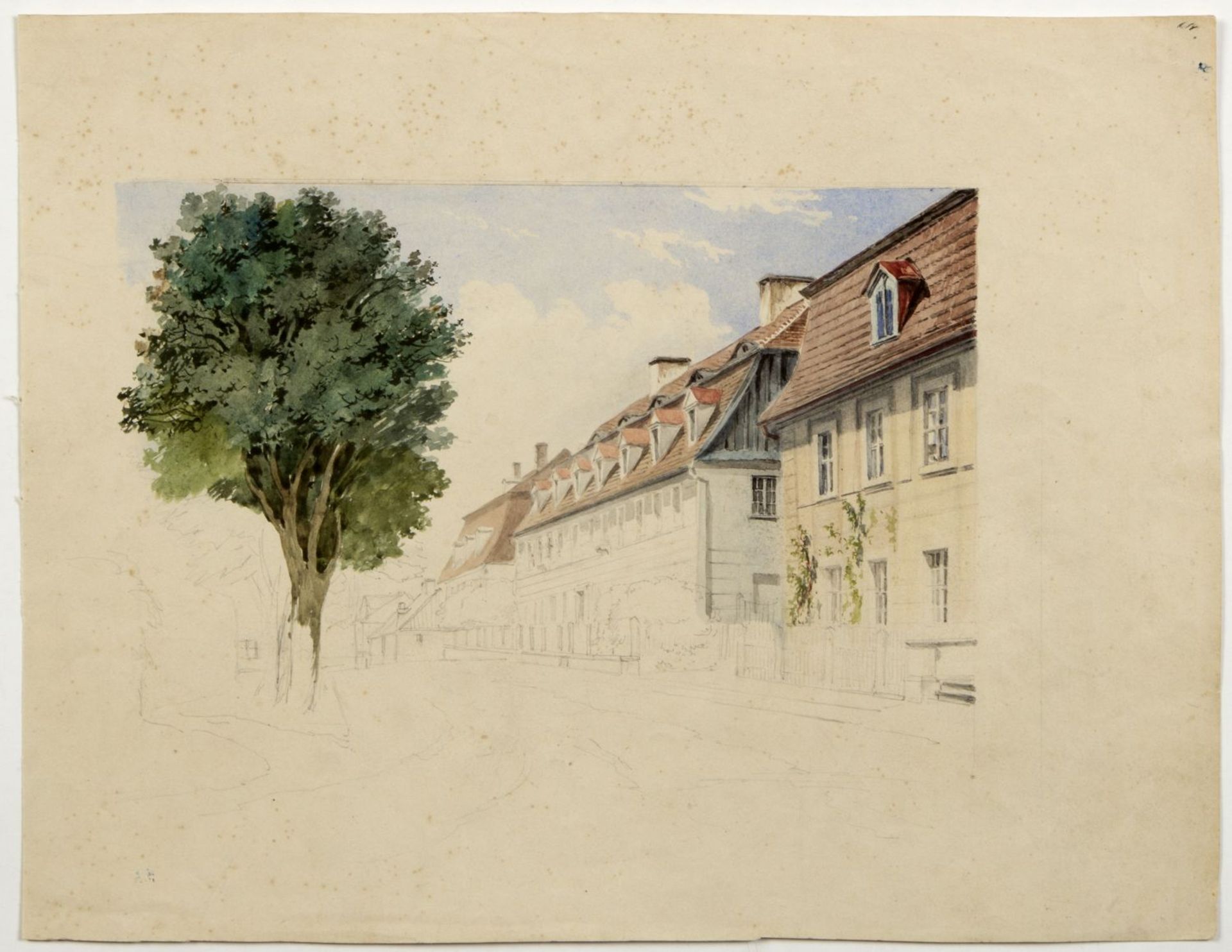 Kunkler, Adolf. 1792 - Gnadenberg bei Bunzlau - 1866 Bäume. Straße. 1 Tuschpinselzeichn. 2 aquarelli - Image 3 of 5