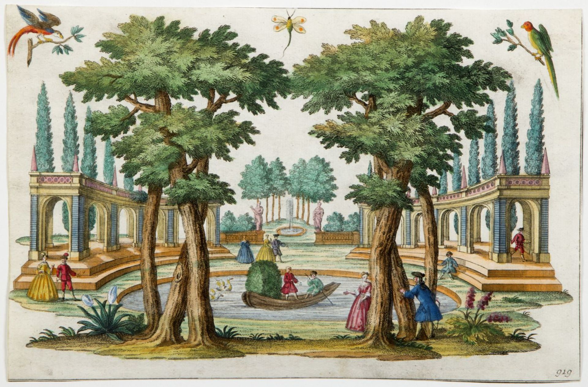 Engelbrecht, Martin. 1684 - 1756 Landschaften, Gärten und Kostüme. 17 kol. Radierungen. Bis 15 x 23 - Image 6 of 9