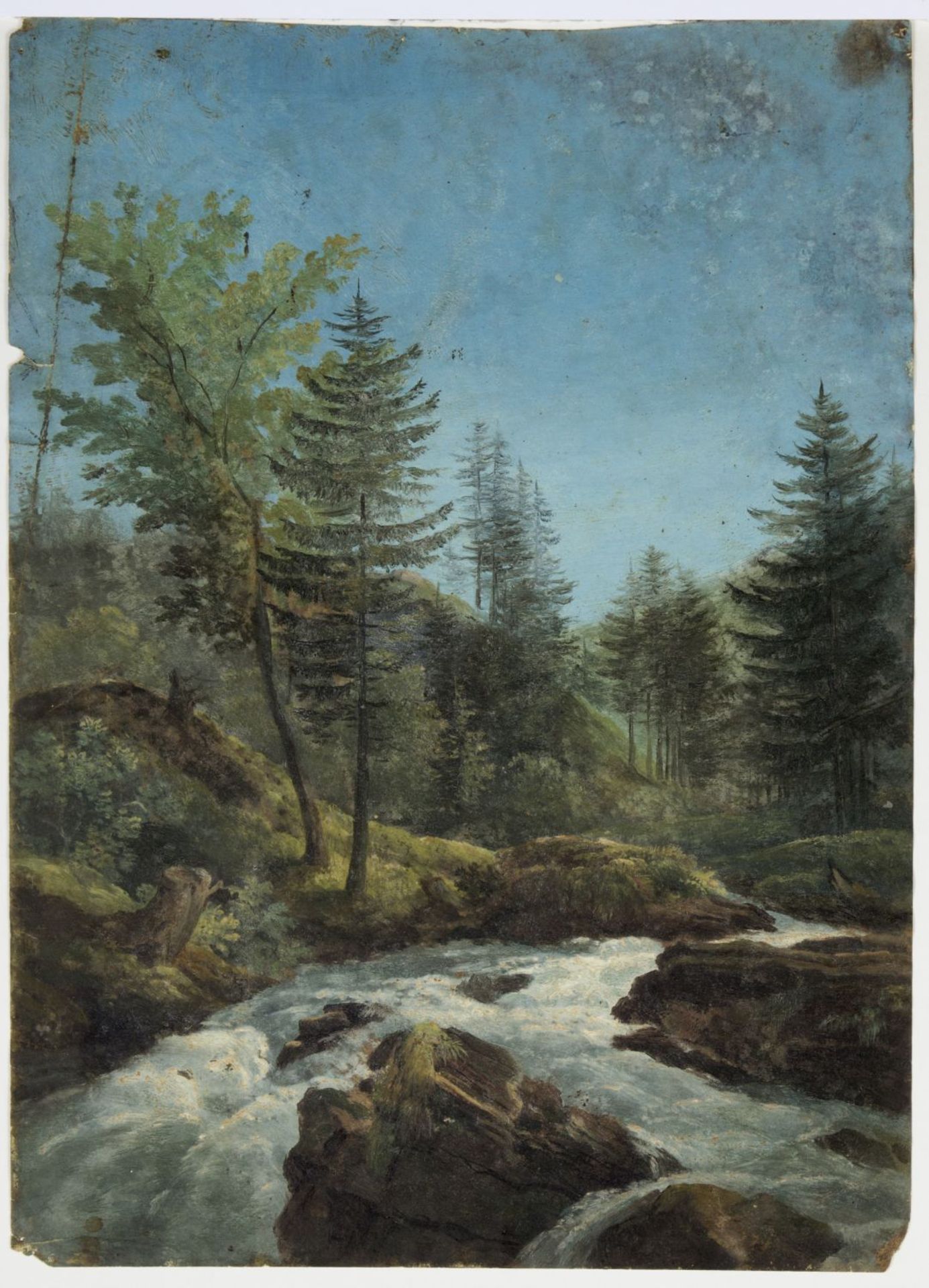 Kunkler, Adolf. 1792 - Gnadenberg bei Bunzlau - 1866 Bauernhaus. Brücke über einen Fluss in den Berg - Bild 3 aus 5