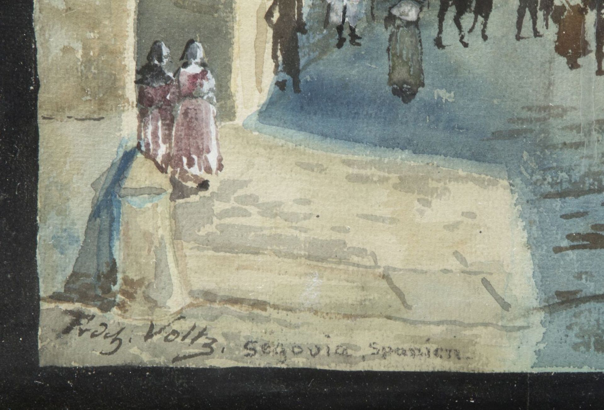 Voltz, Friedrich. 1817 Nördlingen - München 1886 Belebte Straße in der Altstadt von Segovia. Aquarel - Bild 2 aus 2